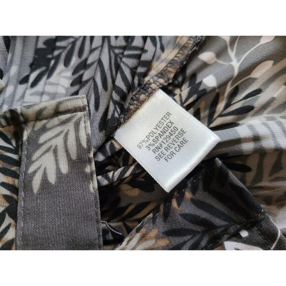 APT. 9 Pleated Blouse Petite PS Gray Brown Leaf Print Button Front Short Sleeve - Picture 4 of 6